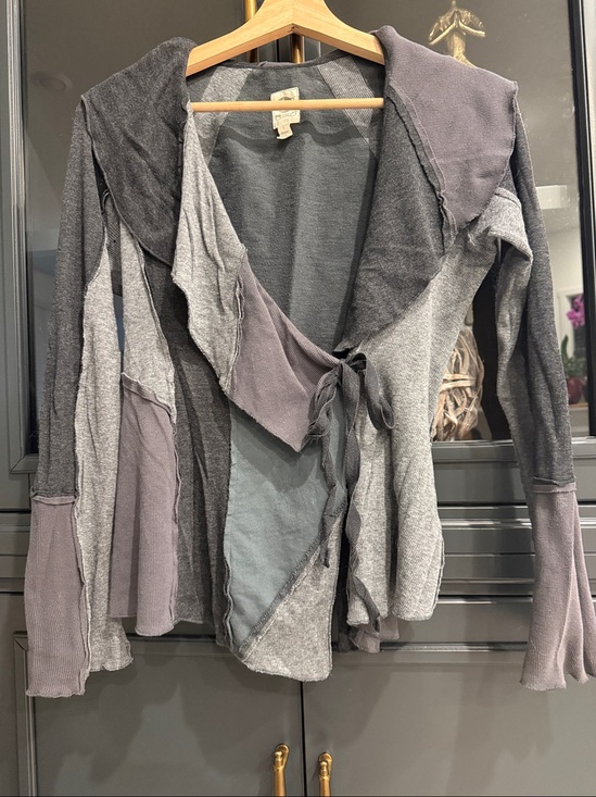 Tiny Sweaters - Anthropologie TINY Brand Boho Patchwork Tie-Front Sweater Jacket - Gray Multi